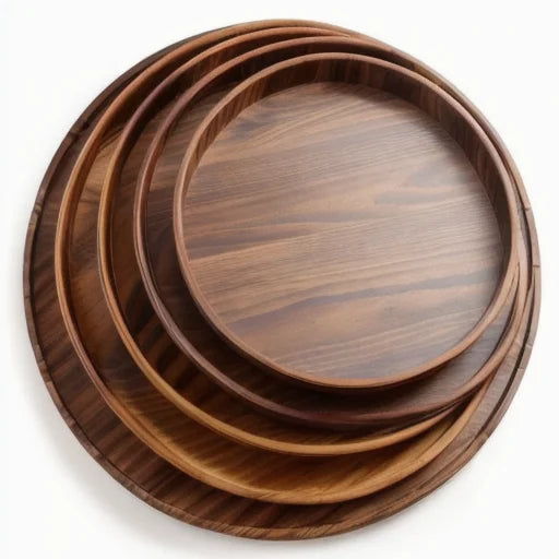 Wholesale Solid Wood Fruit Plate Dry Fruit Snack Plate Acacia Wood Salad Wooden Large Dinner Plate